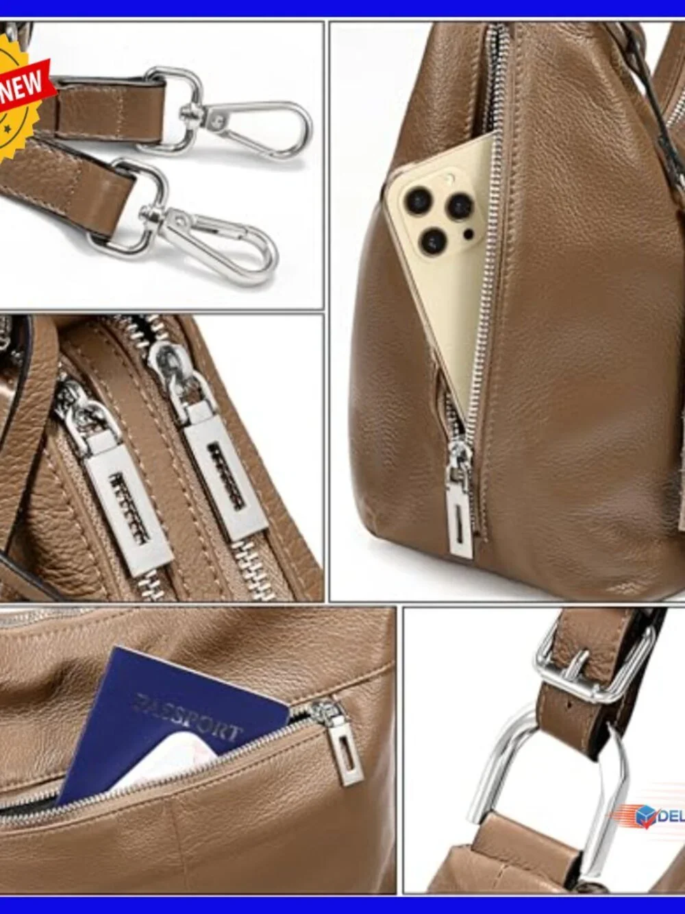 Large Genuine Leather Hobo Bag Convertible Shoulder Crossbody Purse
